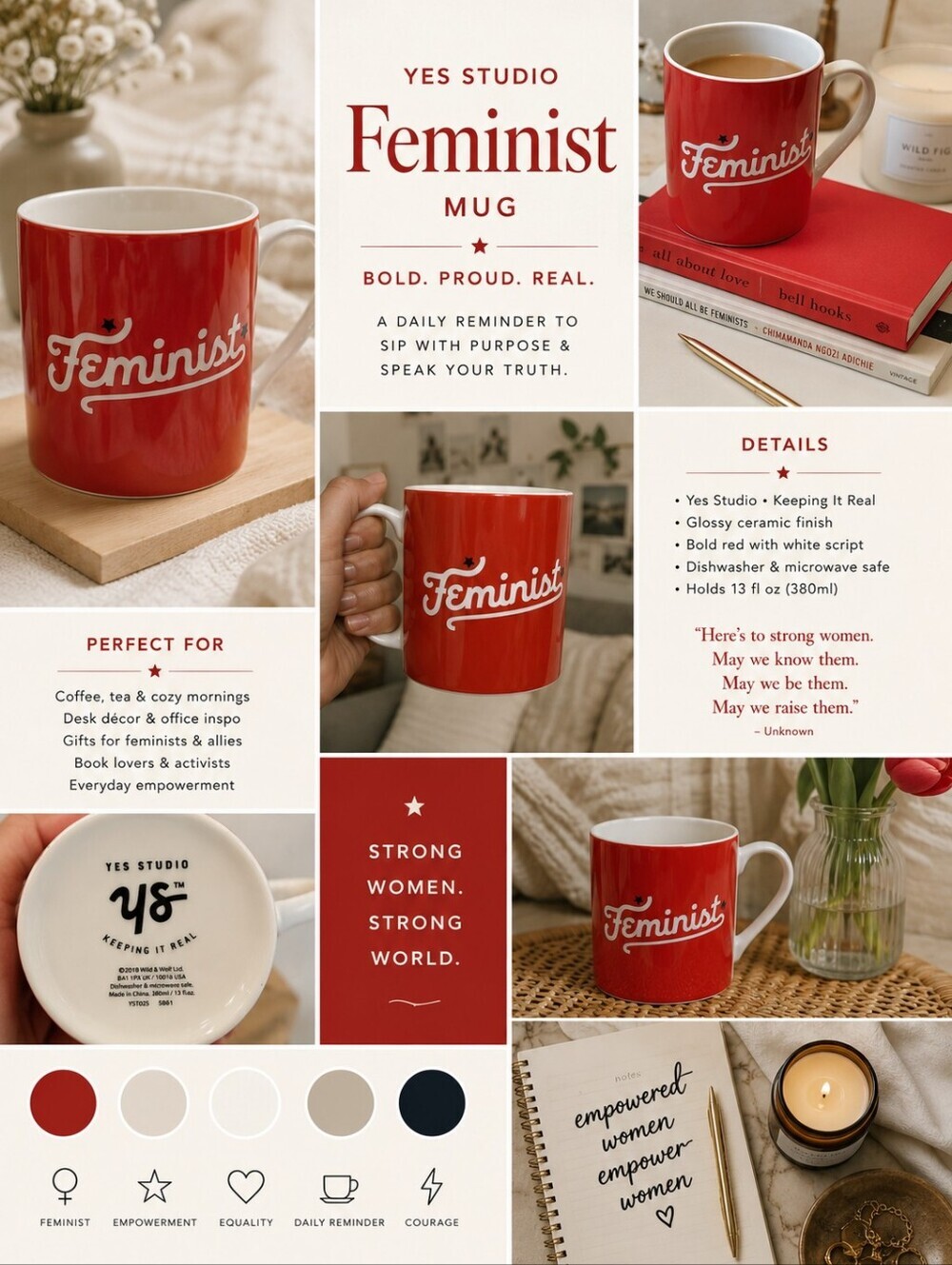 Yes Studio Feminist Mug Red White Empowerment